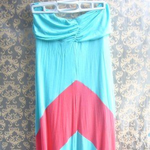 Daytrip Buckle Maxi Dress Aqua Blue Coral Red M
